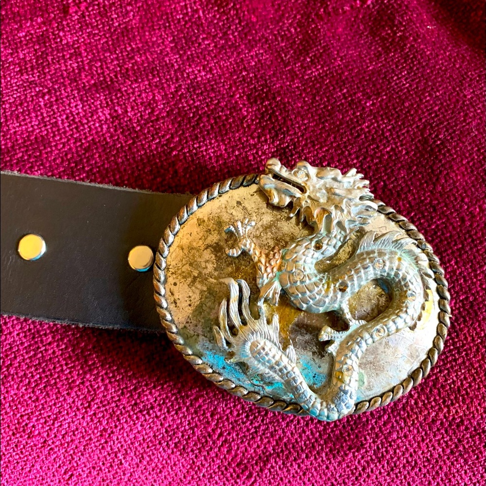 CUSTOM DRAGON BUCKLE with Leather Belt